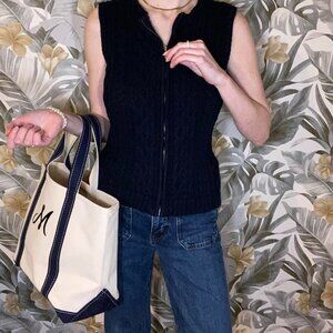 Navy Zippered Sweater Vest Cable Knit Small Academia